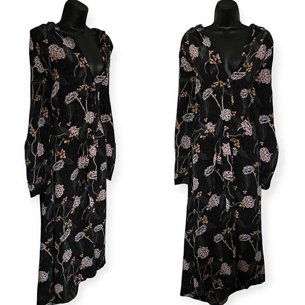 ❤️Sissy Boy Elegant Long Sleeve Floral Print Belted Maxi Dress☆
